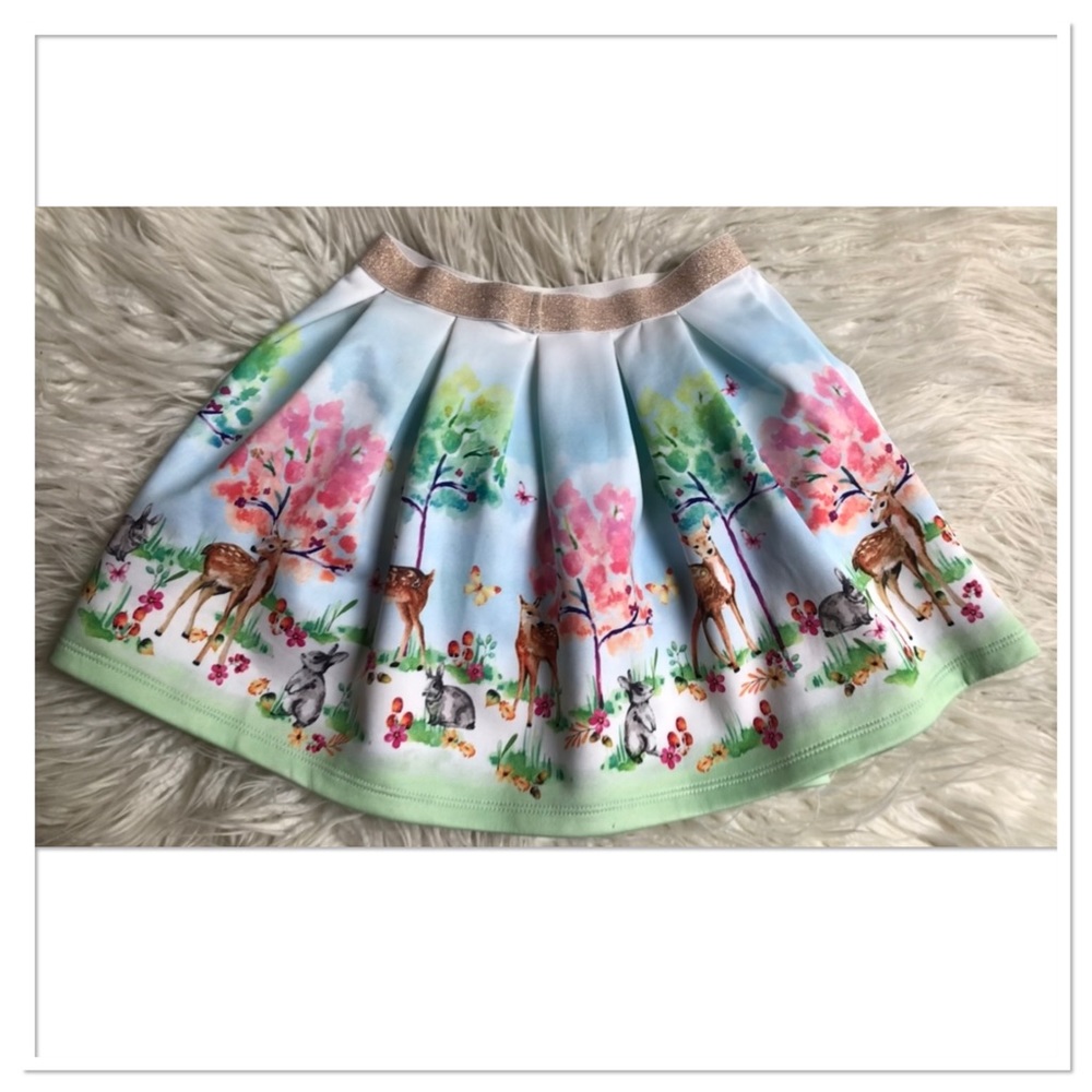 Tutu’s And Tambourines Woodland Print Skirt Green Pink Blue Size 5